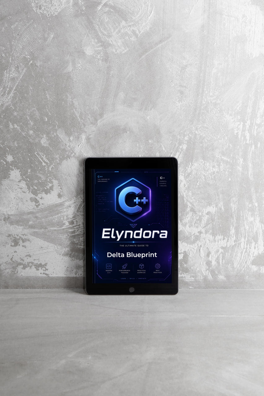 Elyndora device on a gray surface with a textured wall background