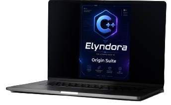 Laptop displaying Elyndora software on a white background